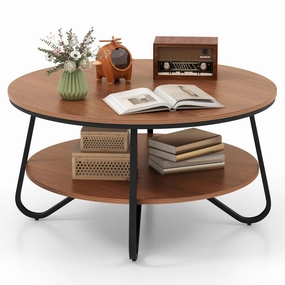 Giantex 2-Tier Round Coffee Table, 33.5" Wood Coffee Table with Open Storage Shelf console table, hallway table