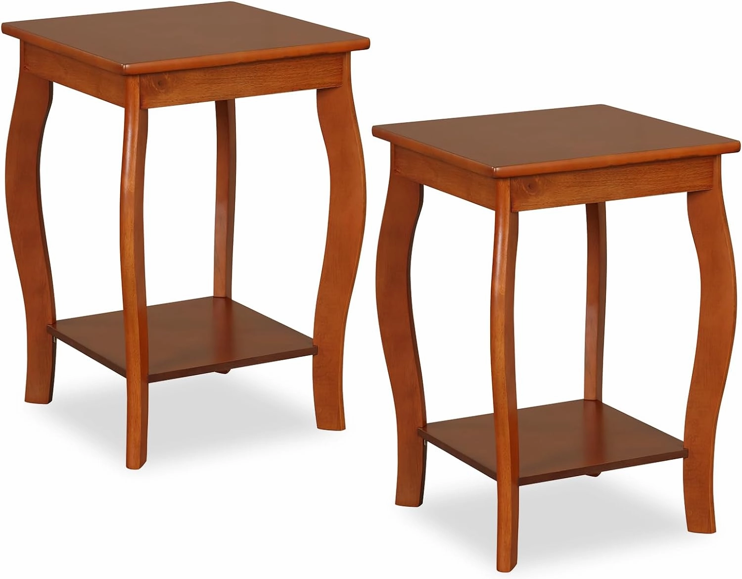 Giantex 2-Tier Round End Table, Narrow Tiered Telephone Table with Storage Shelf, Solid Wood Legs