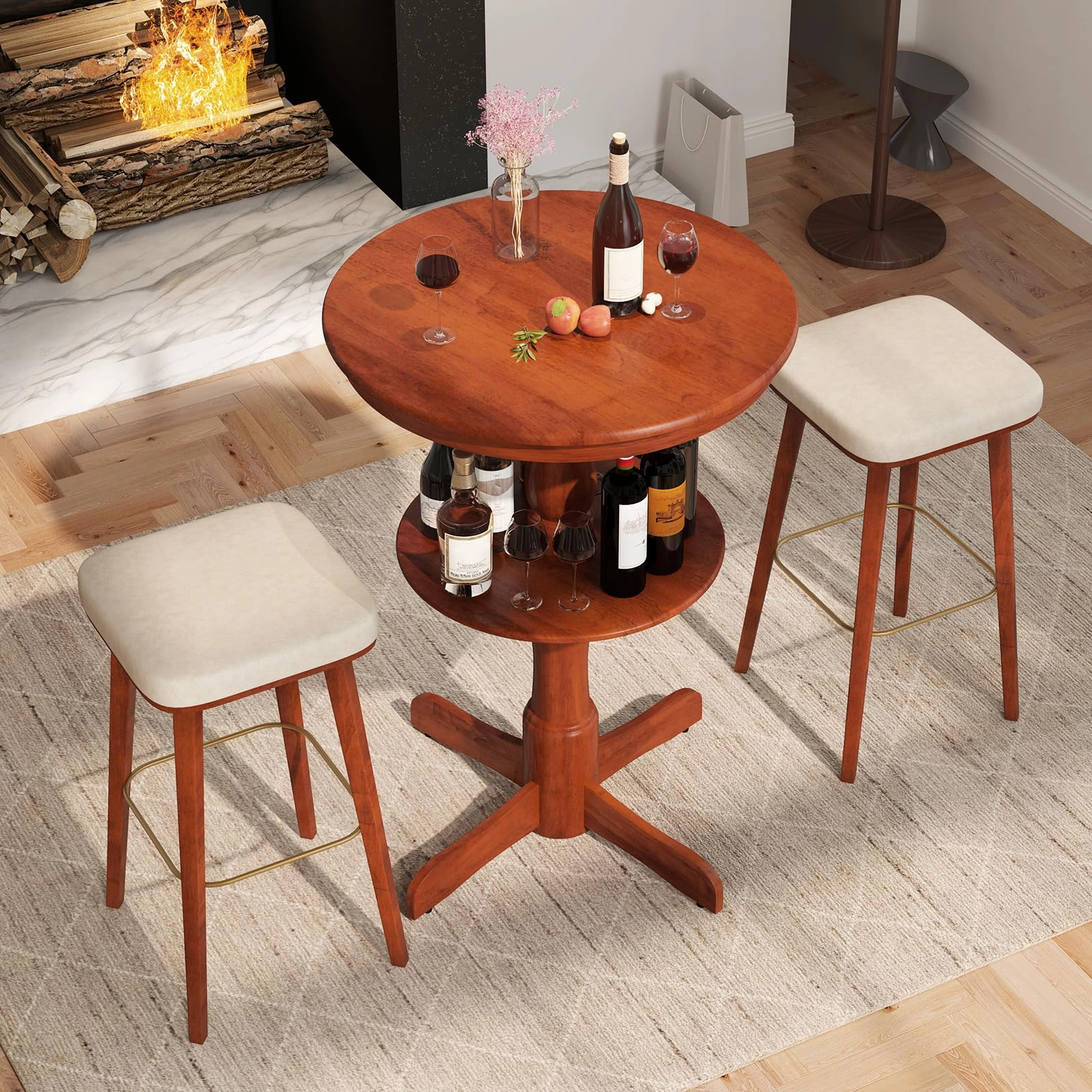 Giantex 2 Tier Tall Round Dining Table with Pedestal Base