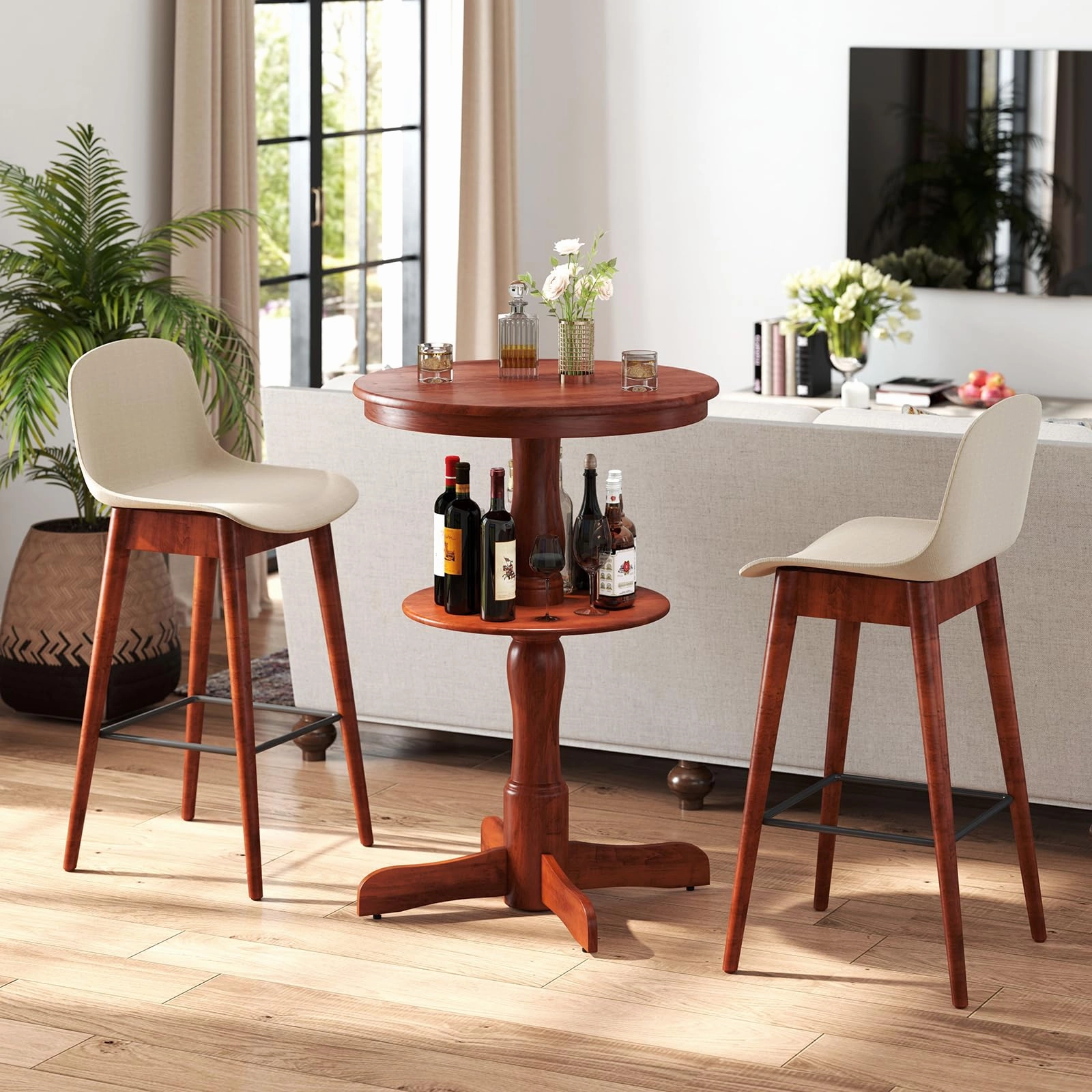 Giantex 2 Tier Tall Round Dining Table with Pedestal Base
