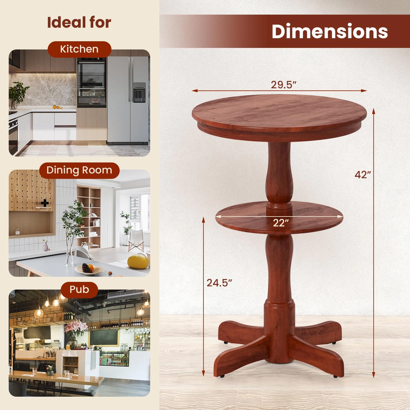 Giantex 2 Tier Tall Round Dining Table with Pedestal Base