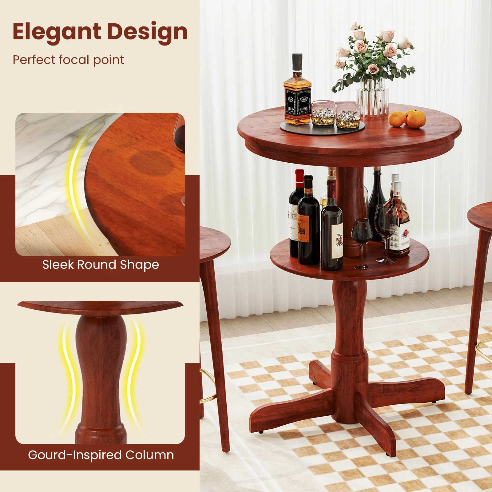 Giantex 2 Tier Tall Round Dining Table with Pedestal Base