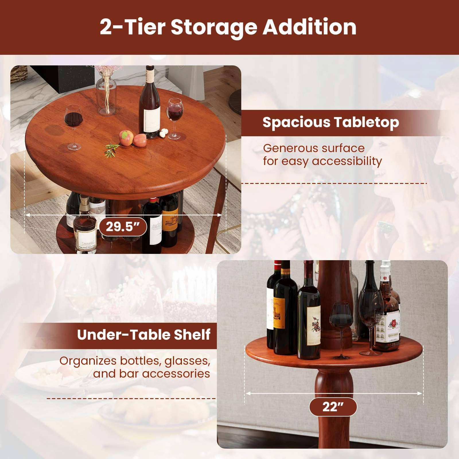 Giantex 2 Tier Tall Round Dining Table with Pedestal Base