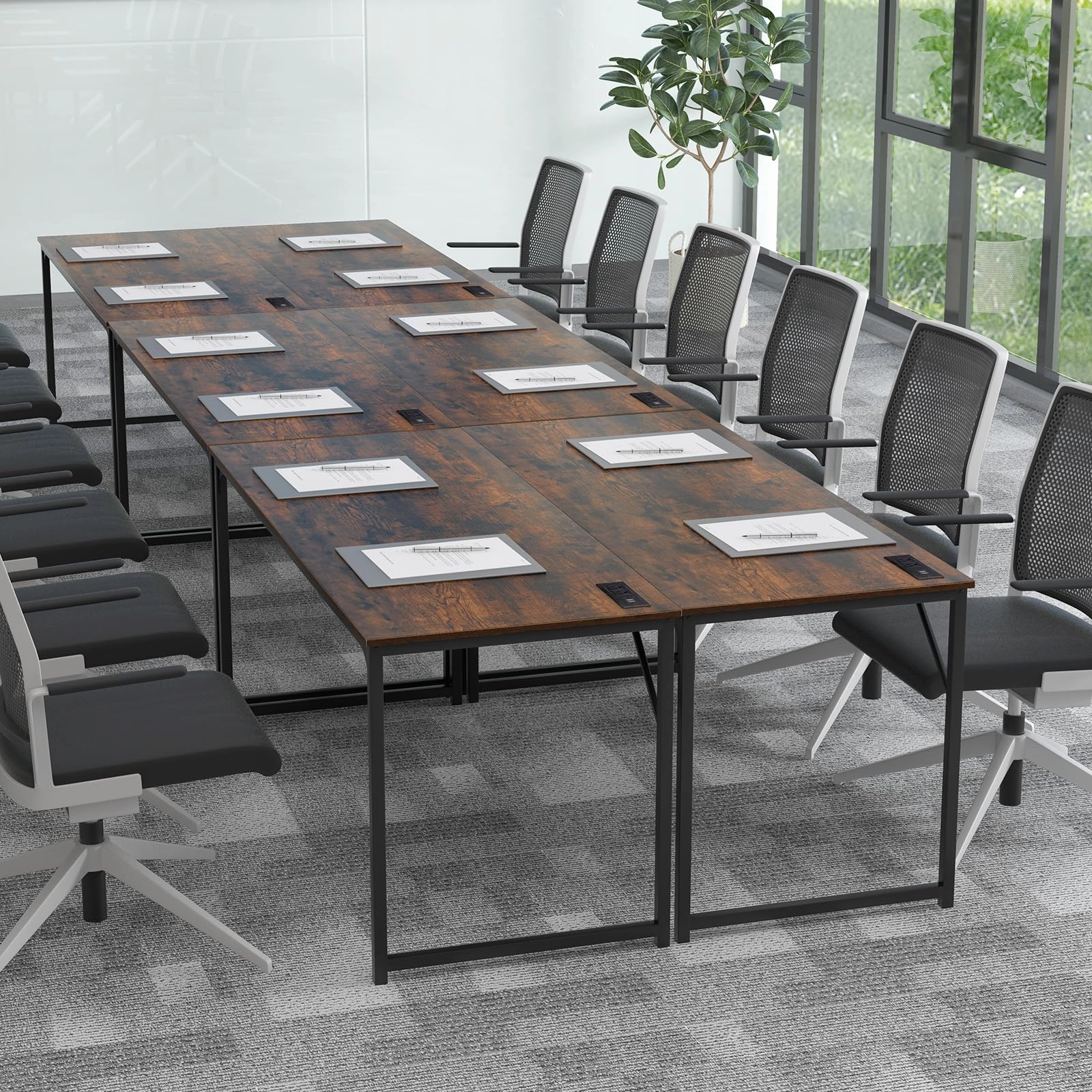 Giantex 30 FT Conference Table with Charging Station, 60" x 24" Rectangular Large Meeting Room Desk with Storage Bag & Hook
