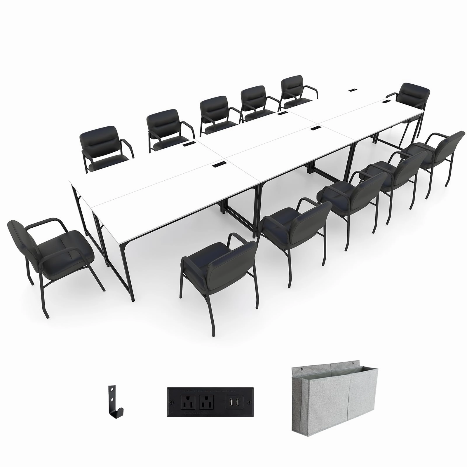 Giantex 30 FT Conference Table with Charging Station, 60" x 24" Rectangular Large Meeting Room Desk with Storage Bag & Hook