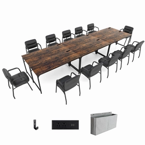 Giantex 30 FT Conference Table with Charging Station, 60" x 24" Rectangular Large Meeting Room Desk with Storage Bag & Hook patio decor, garden accessories