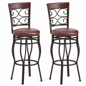 Giantex 30" Swivel Bar Stools Set of 2, Bar Height Bar Stools w/Back, Upholstered PU Leather Seat, Footrest, Rustic Brown kitchen towel, placemats