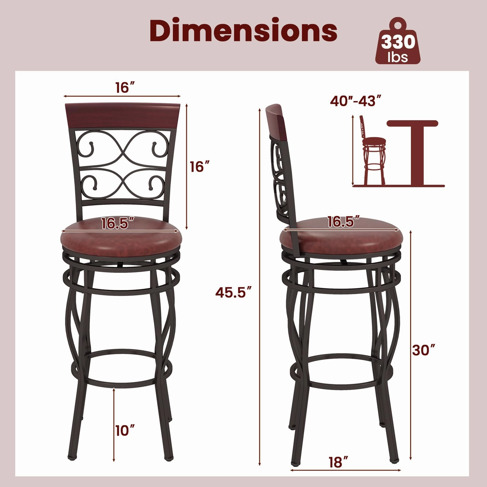 Giantex 30" Swivel Bar Stools Set of 2, Bar Height Bar Stools w/Back, Upholstered PU Leather Seat, Footrest, Rustic Brown