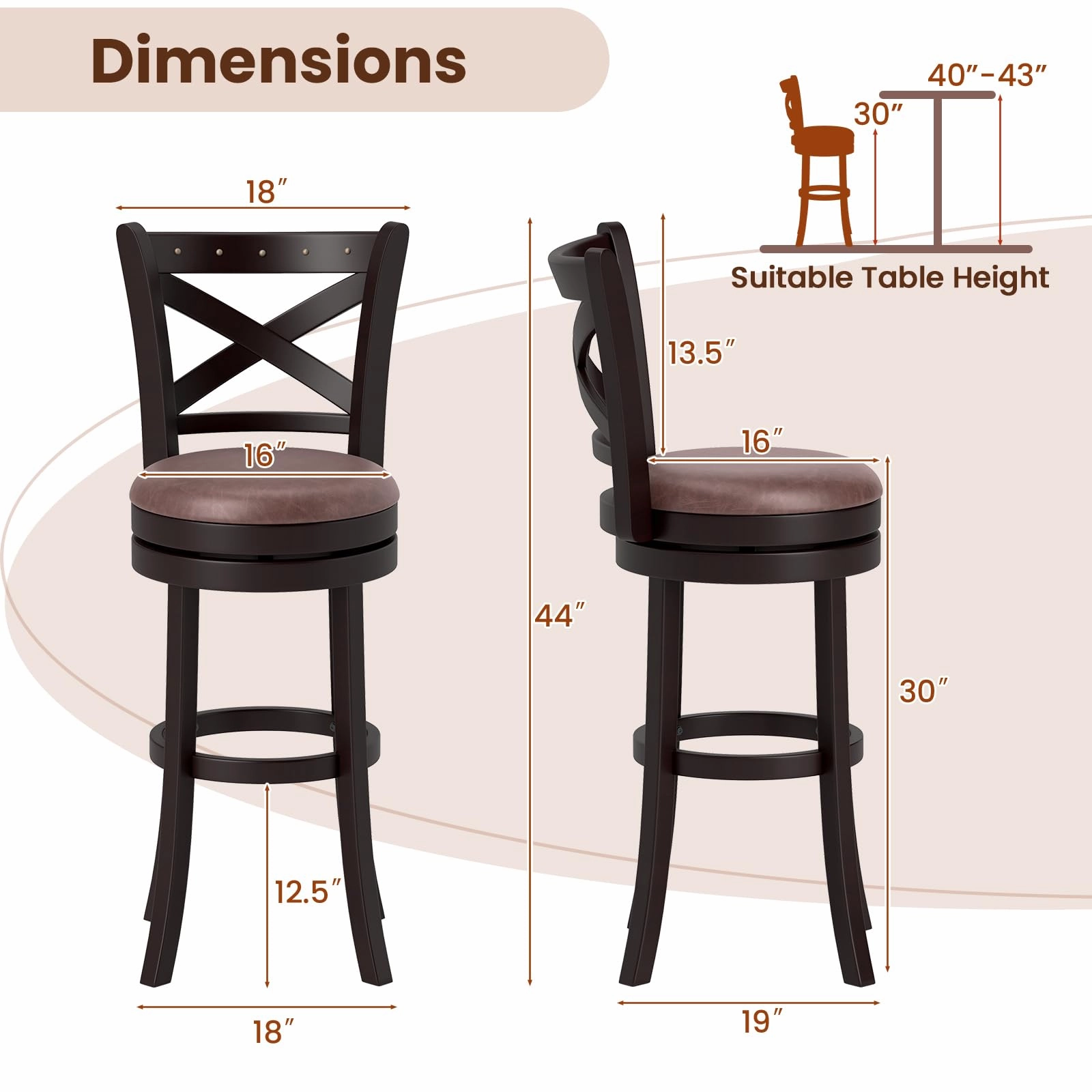 Giantex 30" Swivel Bar Stools with Footrest & Rubber Wood Frame