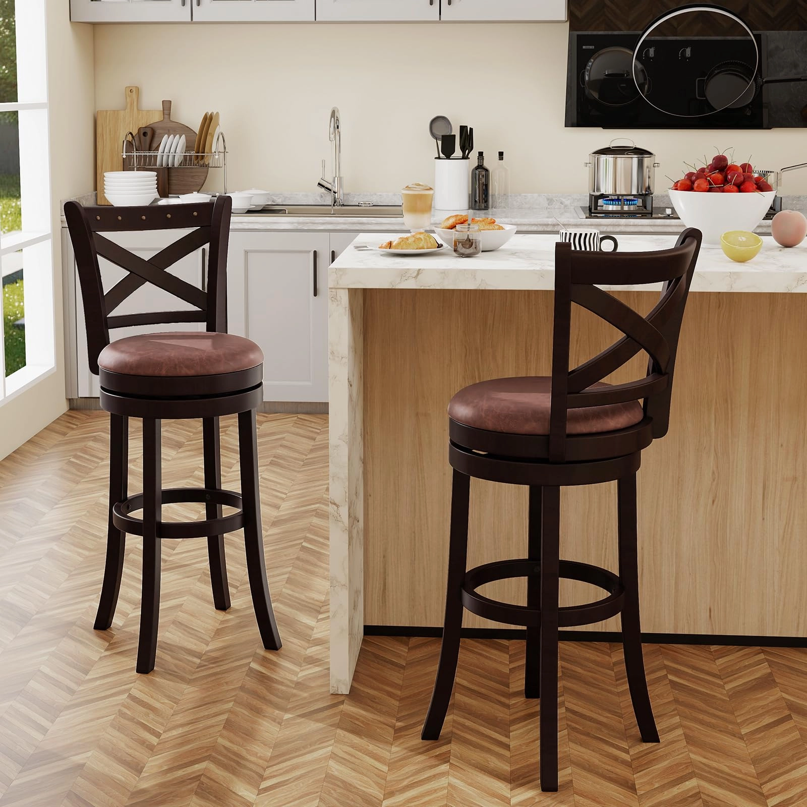 Giantex 30" Swivel Bar Stools with Footrest & Rubber Wood Frame
