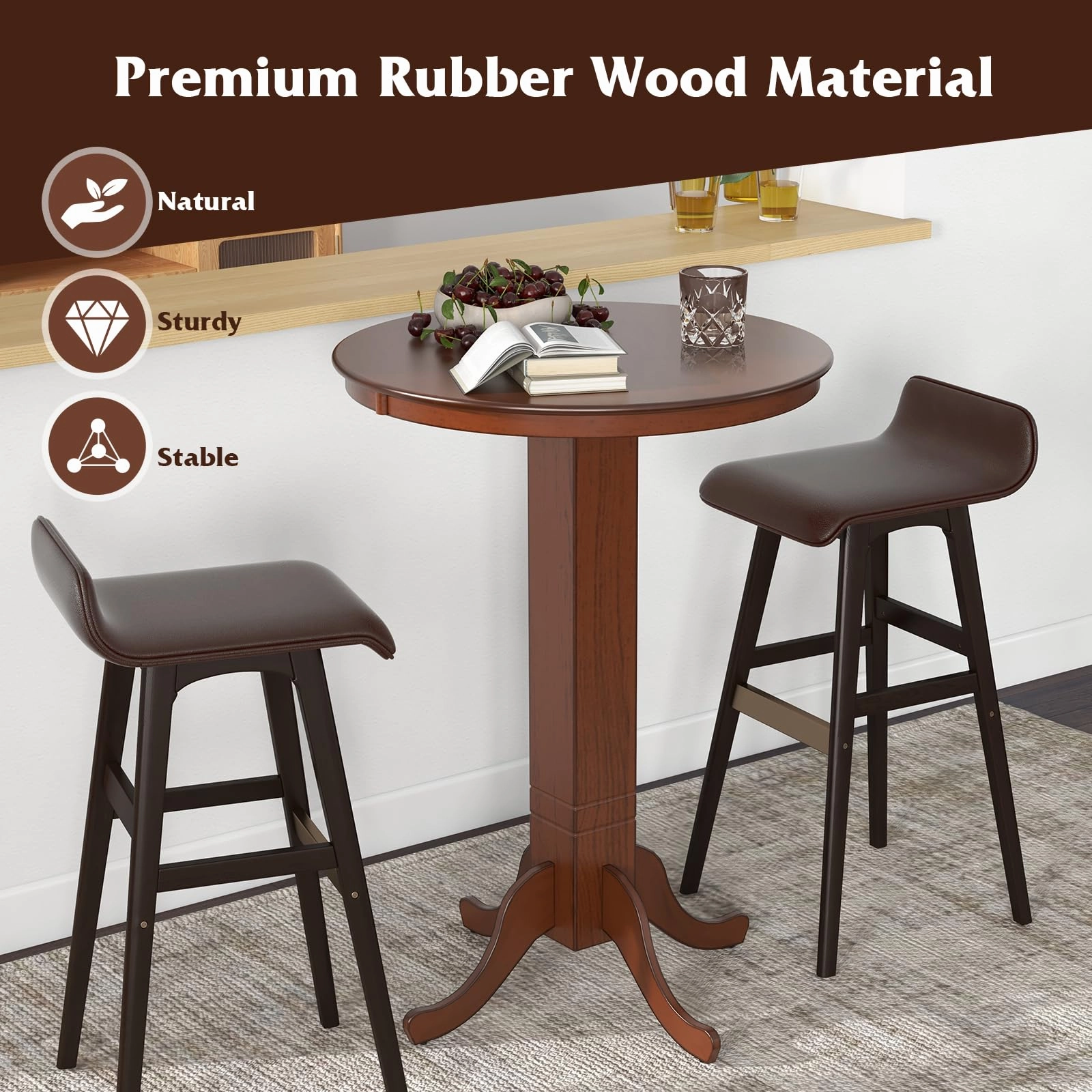 Giantex 30 Round Bar Table, Dining Table with Rubber Wood Frame