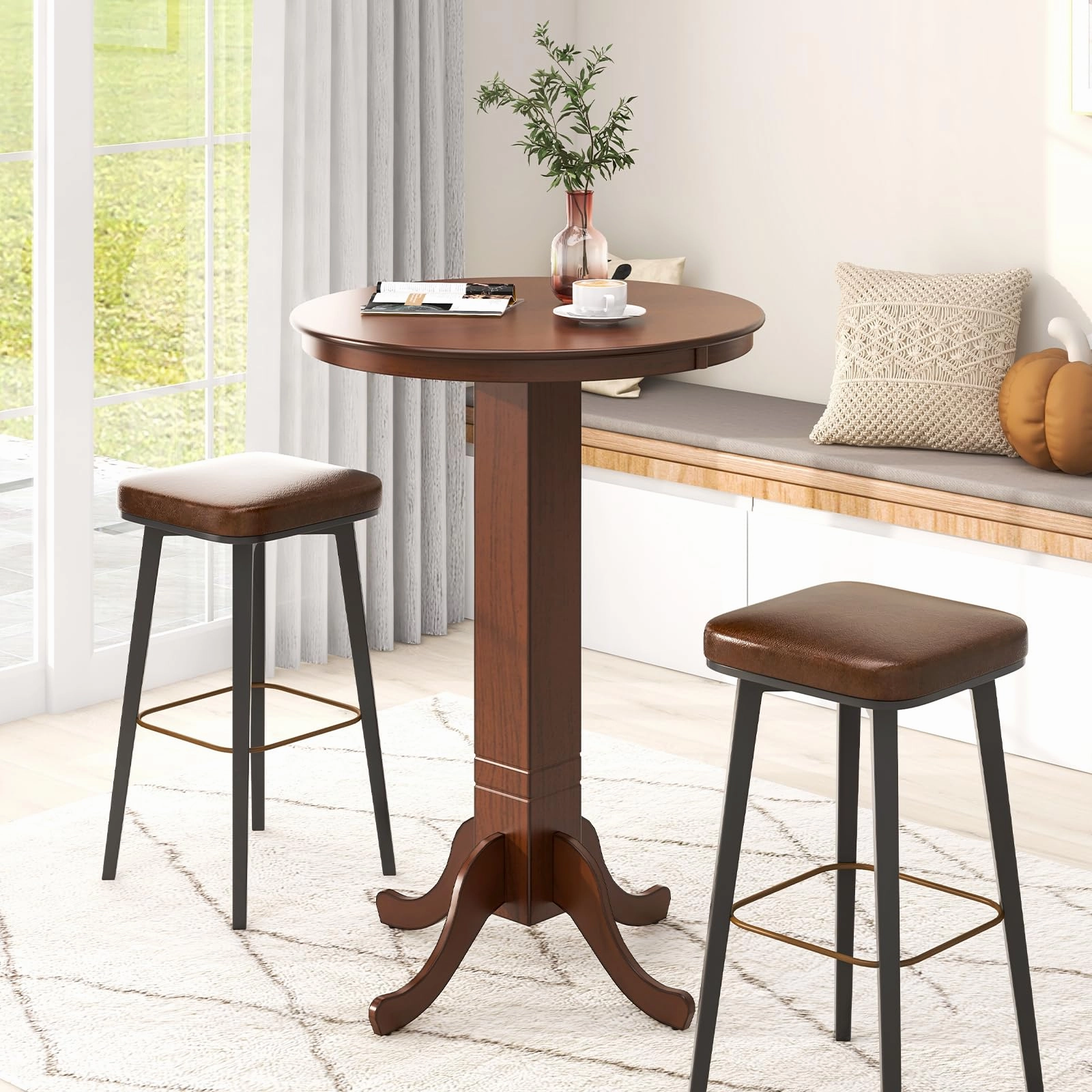 Giantex 30 Round Bar Table, Dining Table with Rubber Wood Frame