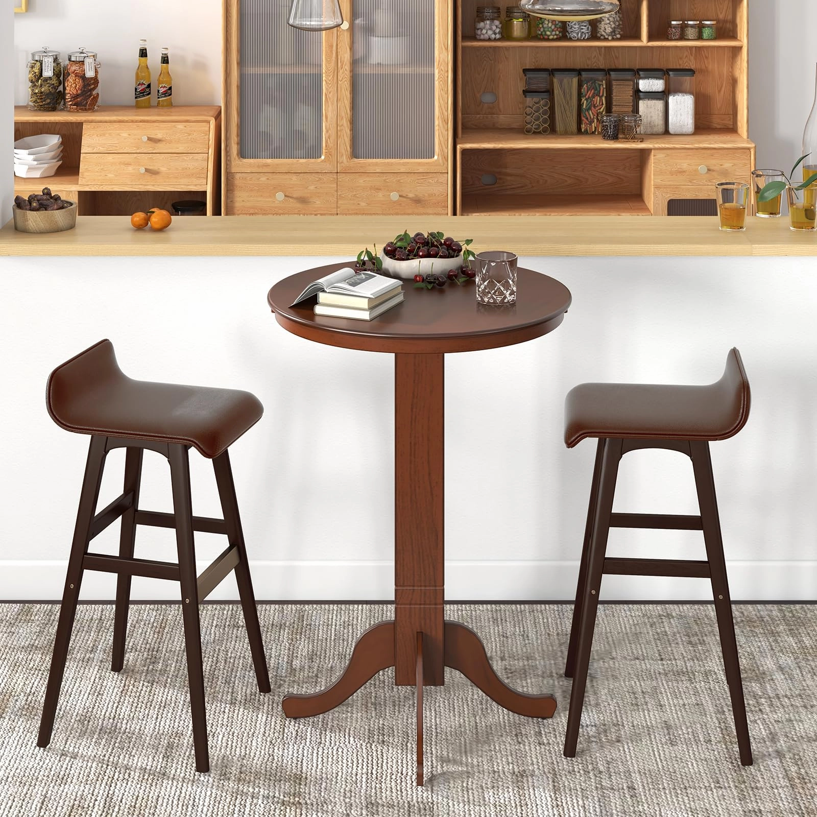 Giantex 30 Round Bar Table, Dining Table with Rubber Wood Frame