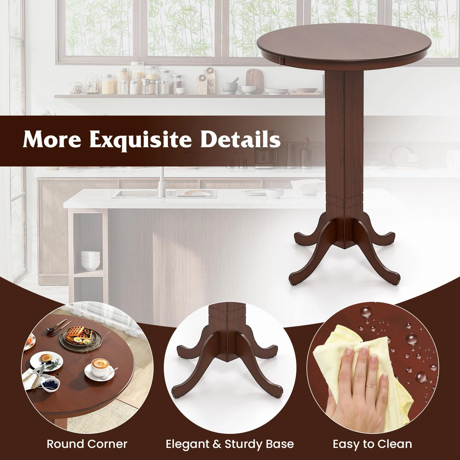 Giantex 30 Round Bar Table, Dining Table with Rubber Wood Frame