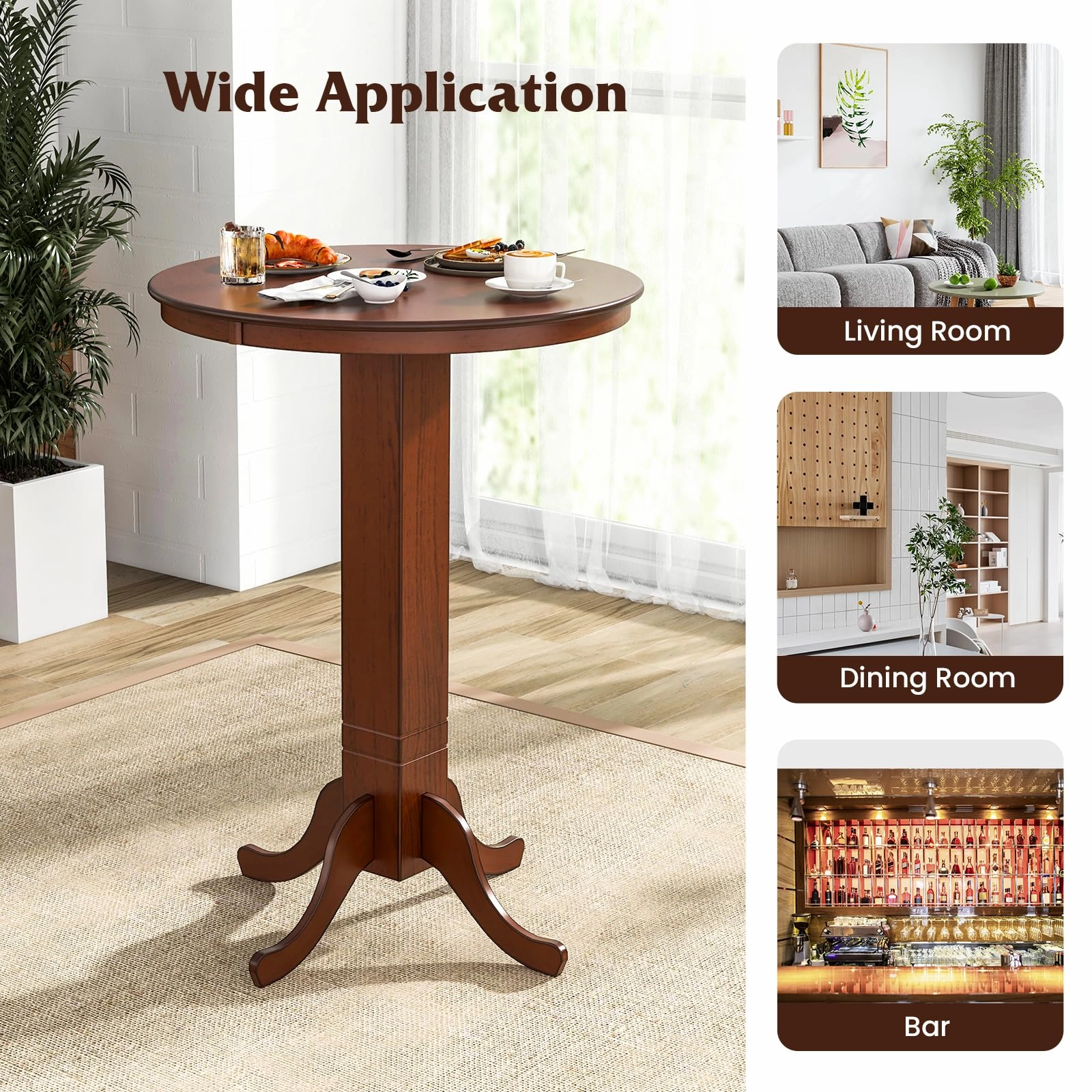 Giantex 30 Round Bar Table, Dining Table with Rubber Wood Frame