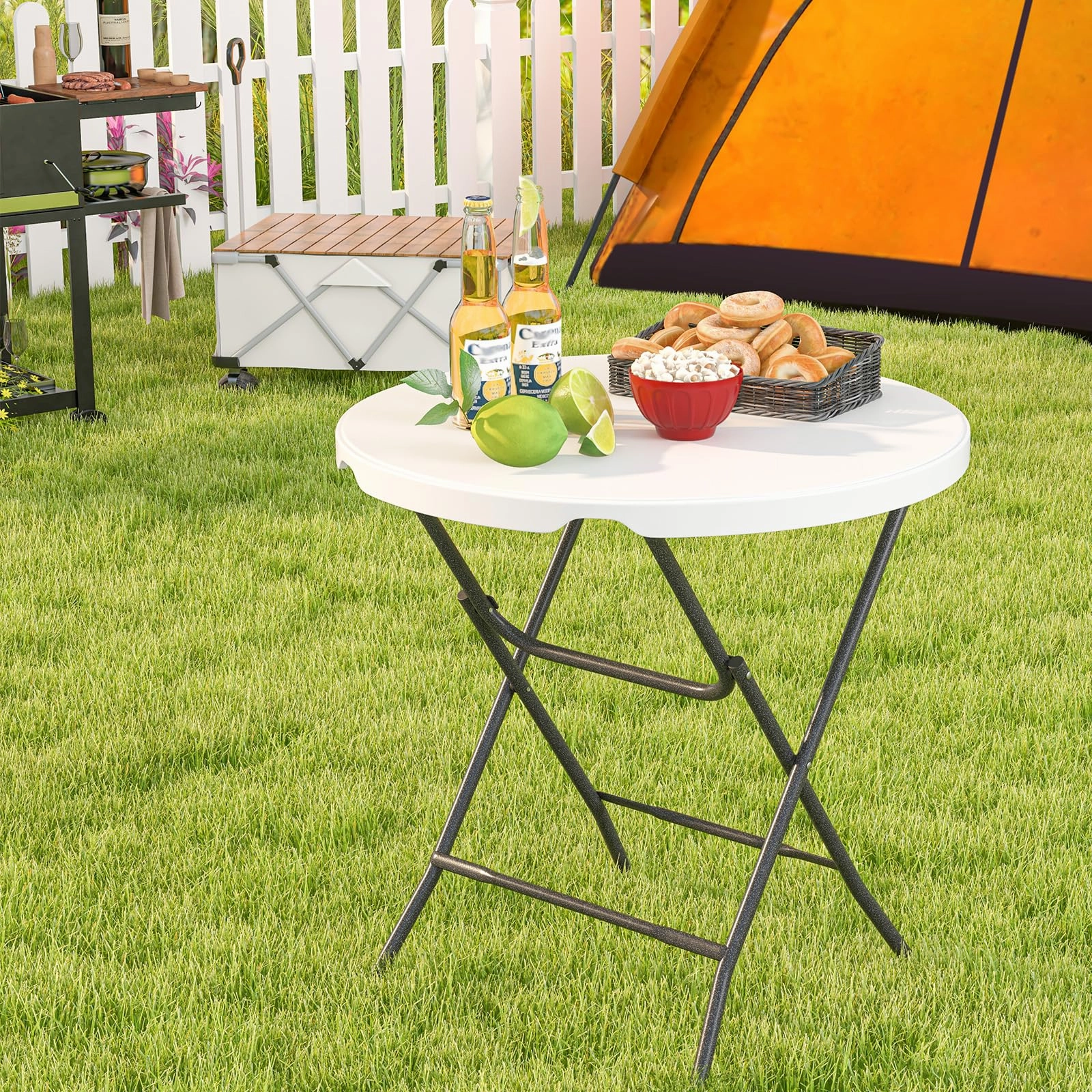 Giantex 32 Round Folding Table, HDPE Foldable Card Table for Party Wedding Event Picnic Commercial Banquet