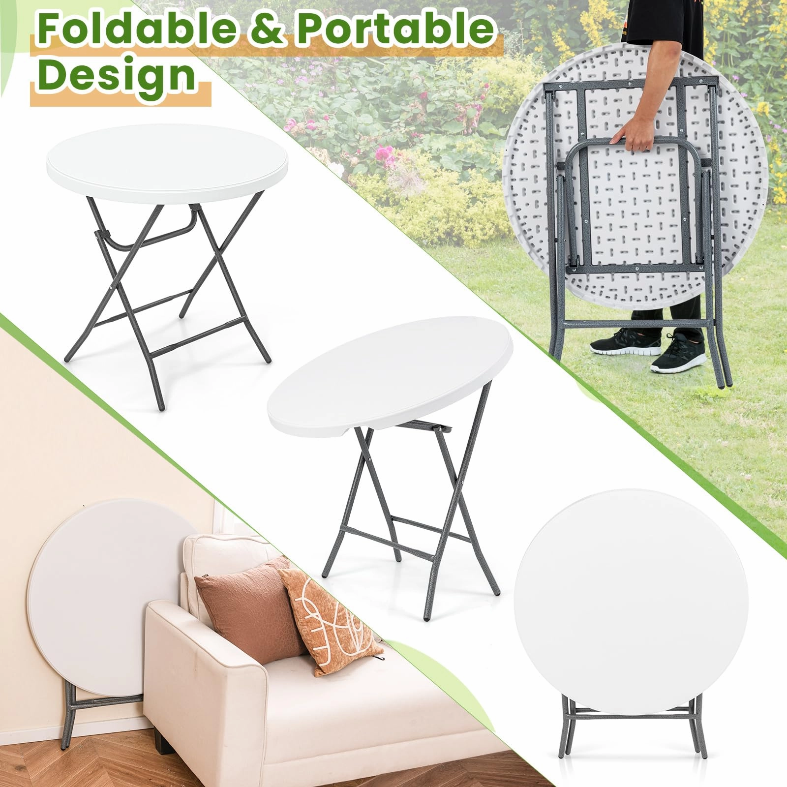 Giantex 32 Round Folding Table, HDPE Foldable Card Table for Party Wedding Event Picnic Commercial Banquet