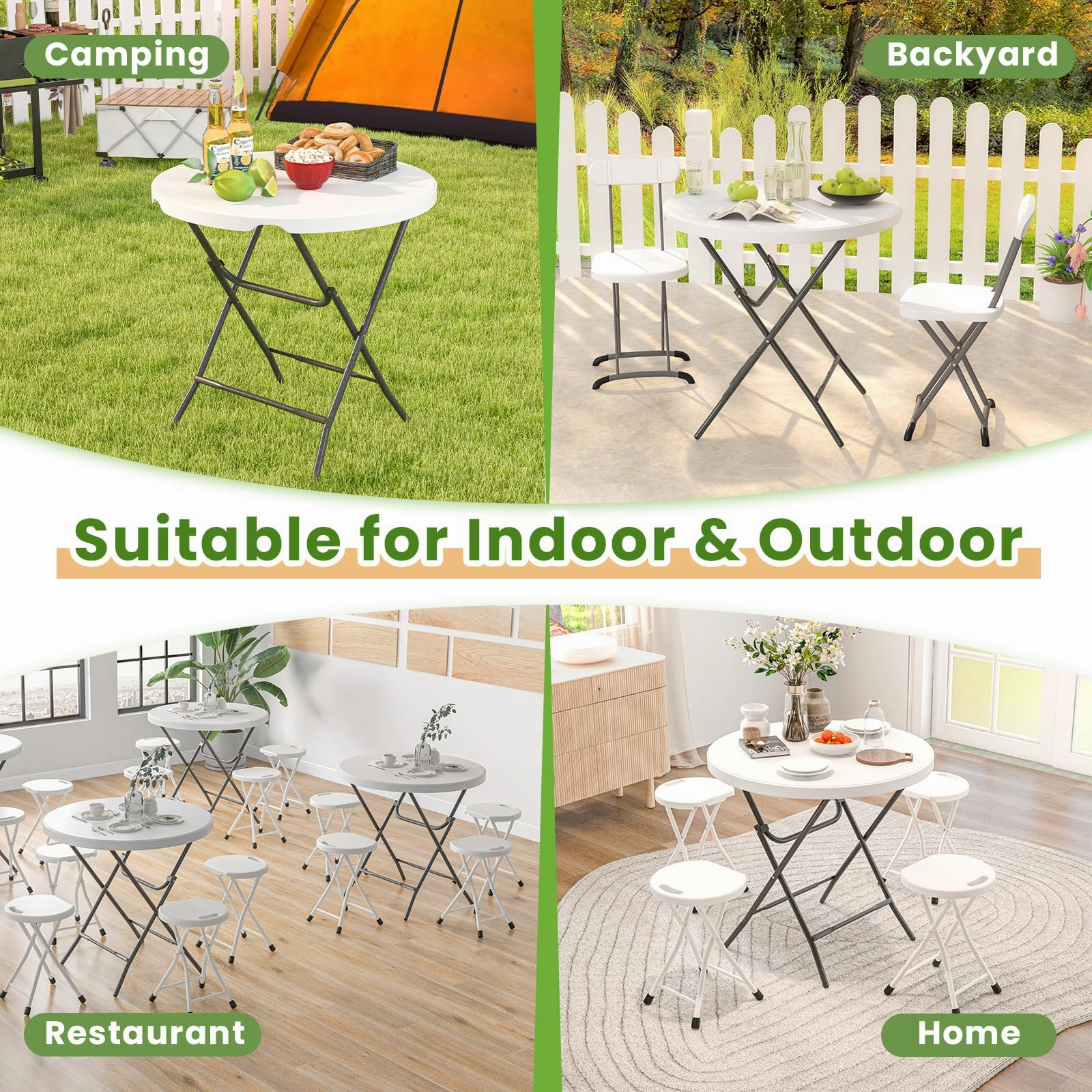 Giantex 32 Round Folding Table, HDPE Foldable Card Table for Party Wedding Event Picnic Commercial Banquet