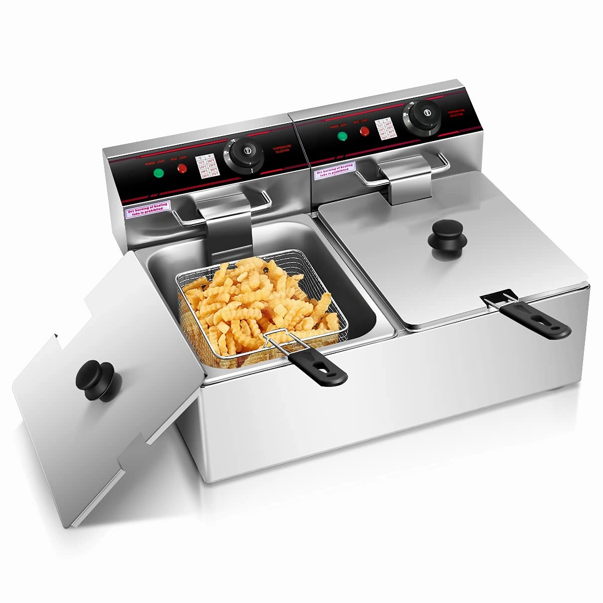 Giantex 3400W Commercial Deep Fryer Dual Tank, 12.8QT Stainless Steel Electric Deep Fryer with 2 Baskets
