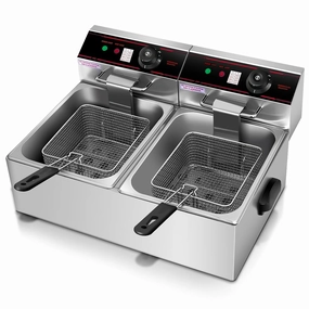 Giantex 3400W Commercial Deep Fryer Dual Tank, 12.8QT Stainless Steel Electric Deep Fryer with 2 Baskets kitchen towel, placemats