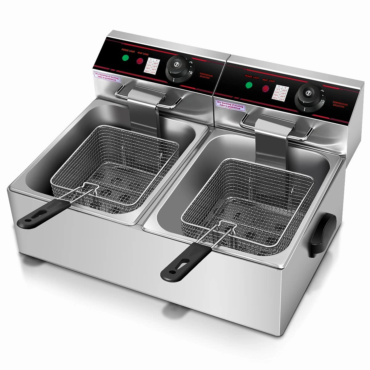 Giantex 3400W Commercial Deep Fryer Dual Tank, 12.8QT Stainless Steel Electric Deep Fryer with 2 Baskets kitchen towel, placemats