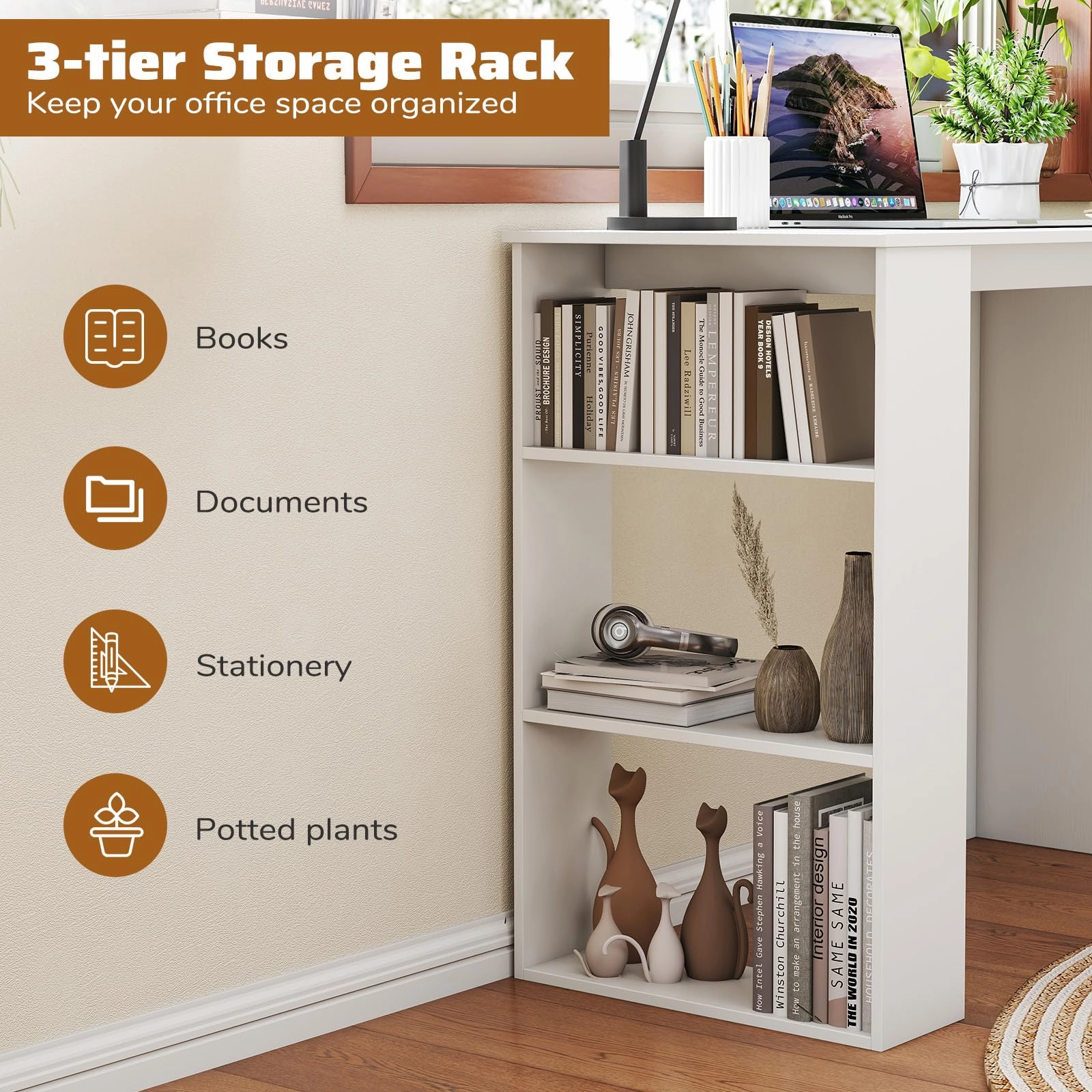 Giantex 35.5 Inch Compact Home Office Desk with Storage Bookshelf