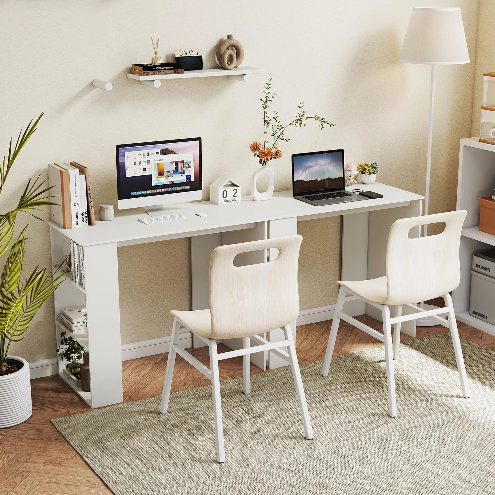 Giantex 35.5 Inch Compact Home Office Desk with Storage Bookshelf