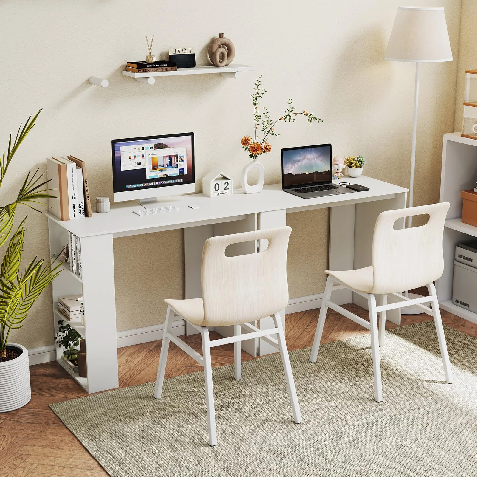 Giantex 35.5 Inch Compact Home Office Desk with Storage Bookshelf