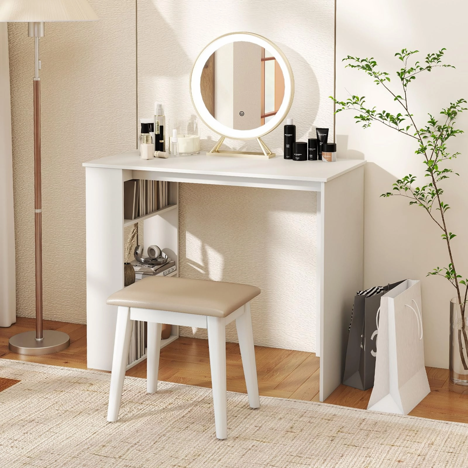 Giantex 35.5 Inch Compact Home Office Desk with Storage Bookshelf