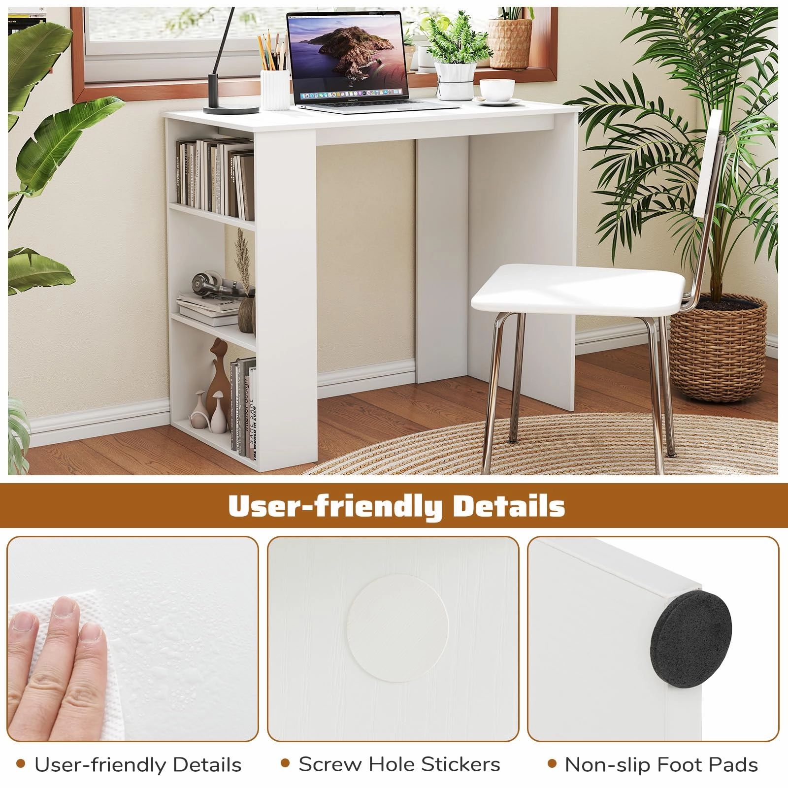 Giantex 35.5 Inch Compact Home Office Desk with Storage Bookshelf