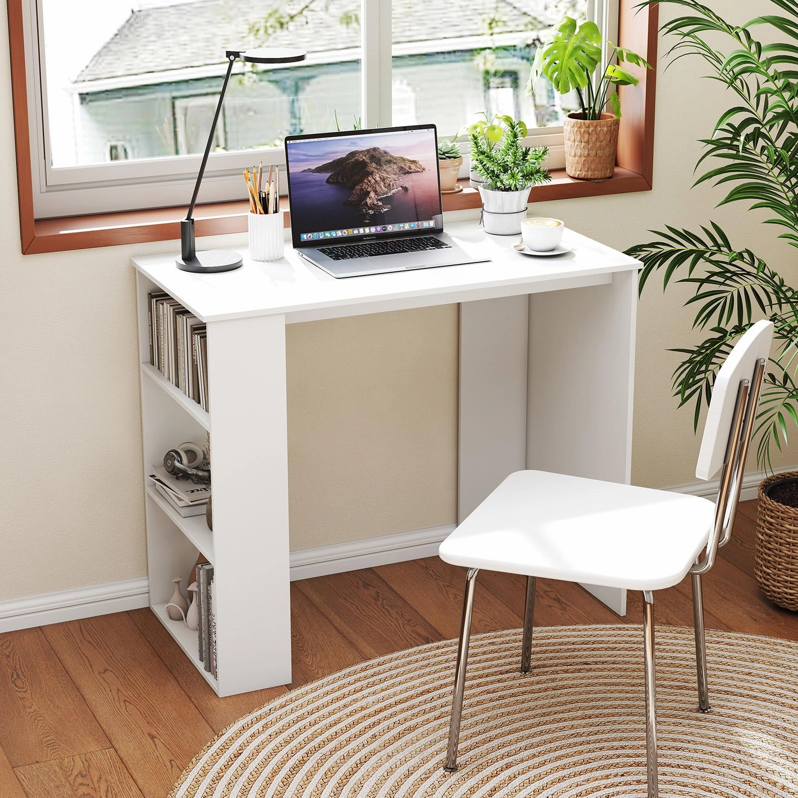 Giantex 35.5 Inch Compact Home Office Desk with Storage Bookshelf