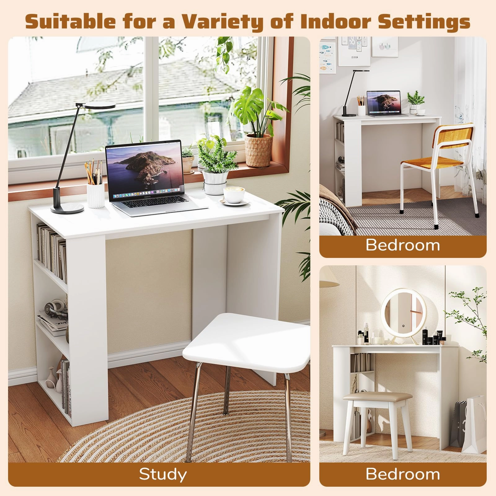 Giantex 35.5 Inch Compact Home Office Desk with Storage Bookshelf