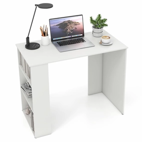 Giantex 35.5 Inch Compact Home Office Desk with Storage Bookshelf patio decor, garden accessories