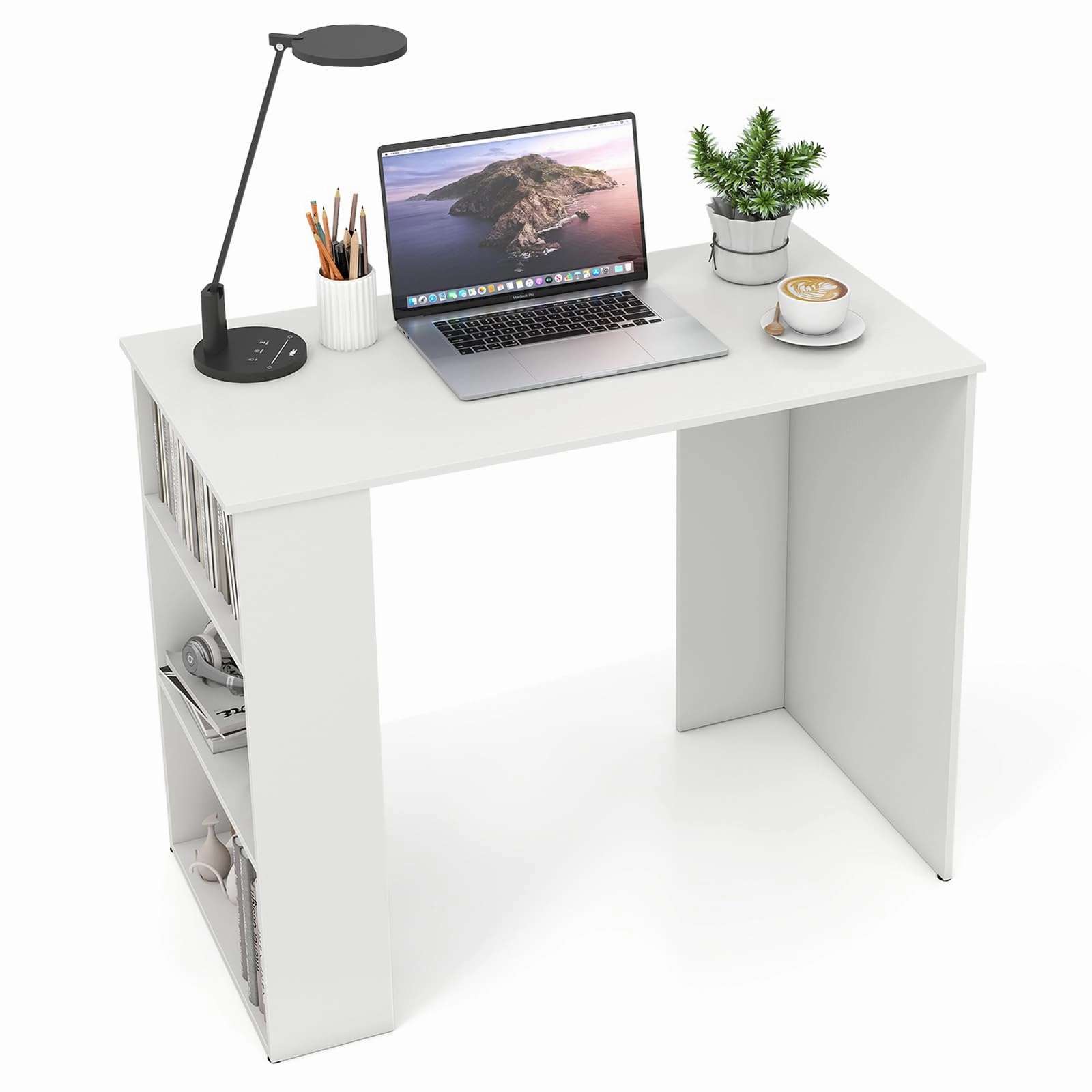 Giantex 35.5 Inch Compact Home Office Desk with Storage Bookshelf outdoor dining set, patio table