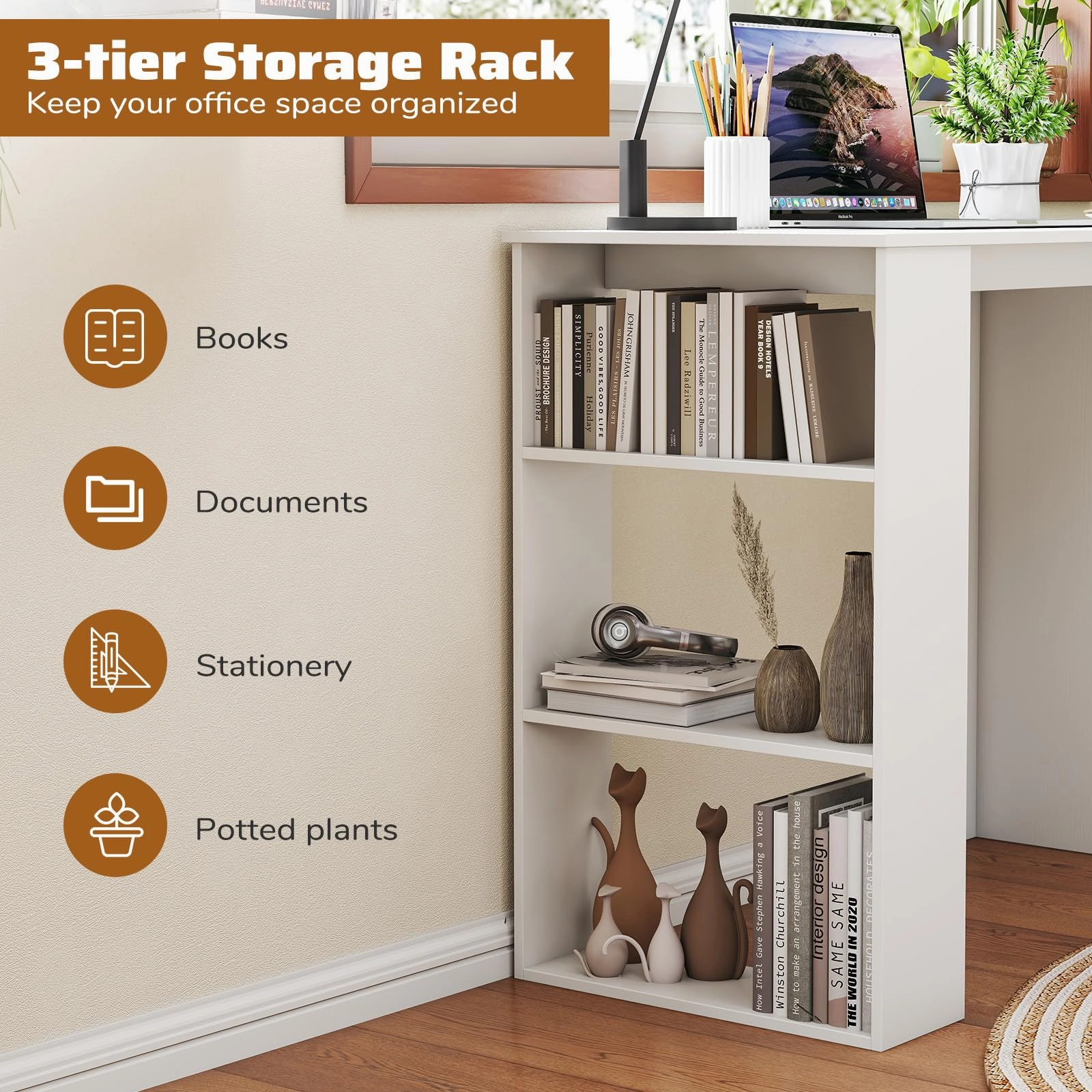 Giantex 35.5 Inch Compact Home Office Desk with Storage Bookshelf