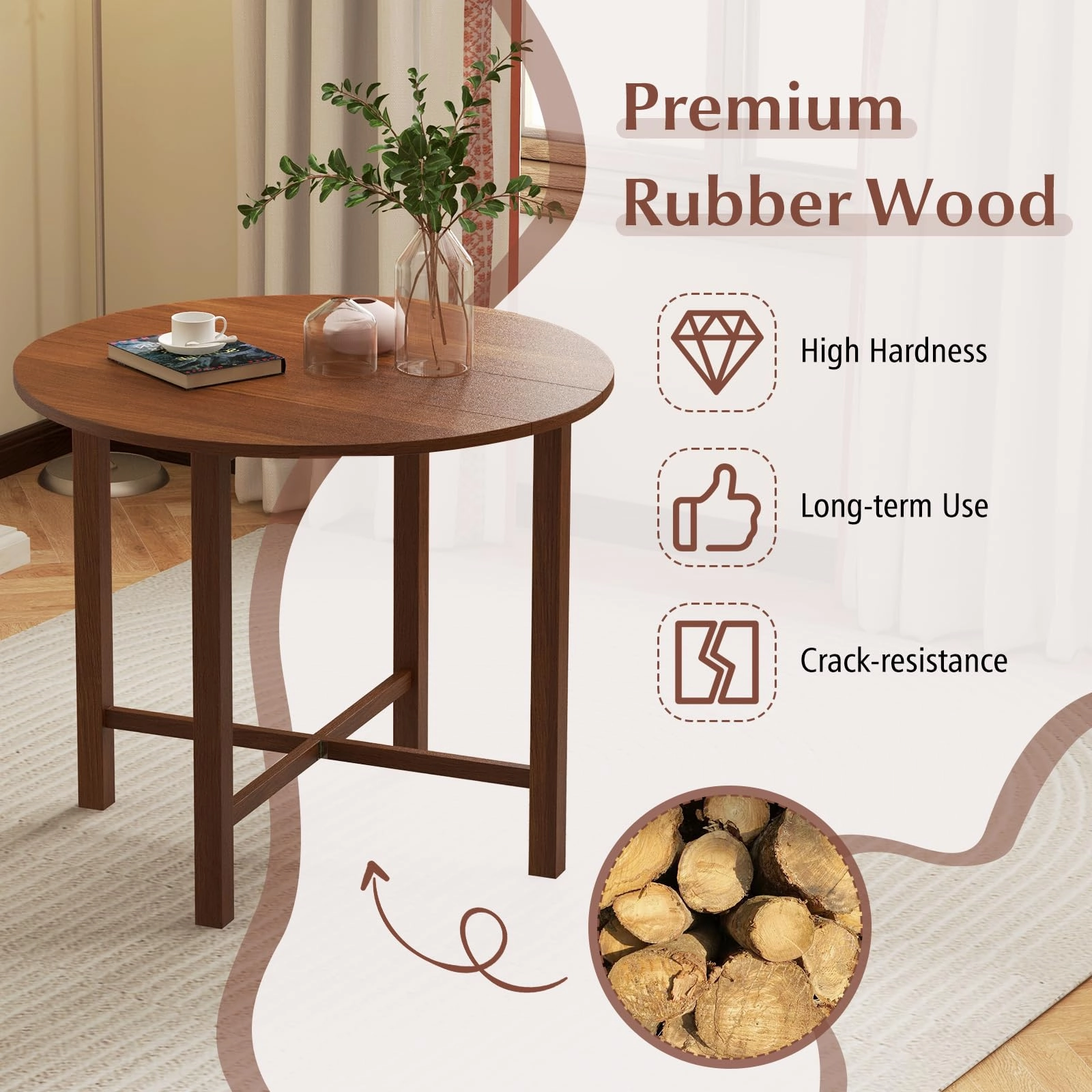 Giantex 35.5 Round Dining Table, Folding Kitchen Table for Small Spaces