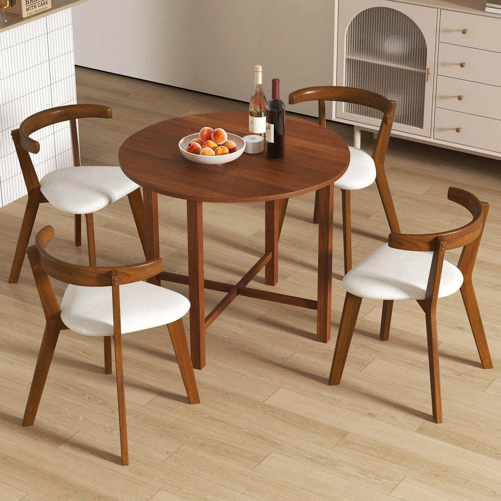 Giantex 35.5 Round Dining Table, Folding Kitchen Table for Small Spaces
