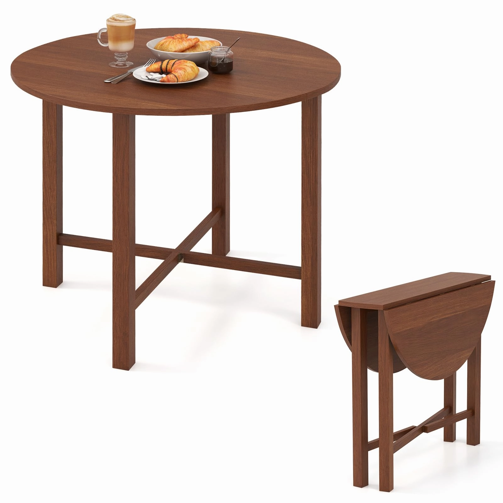 Giantex 35.5 Round Dining Table, Folding Kitchen Table for Small Spaces kitchen towel, placemats