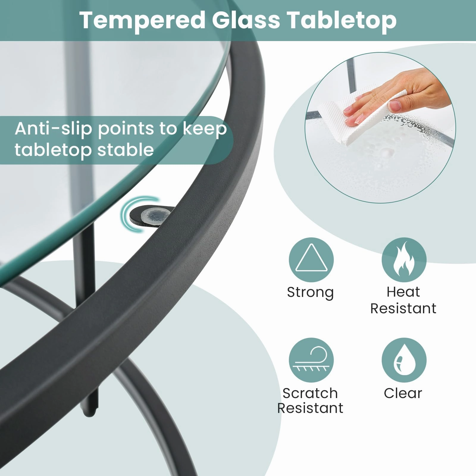 Giantex 35.5D Round Coffee Table - Modern Coffee Table with Tempered Glass Tabletop