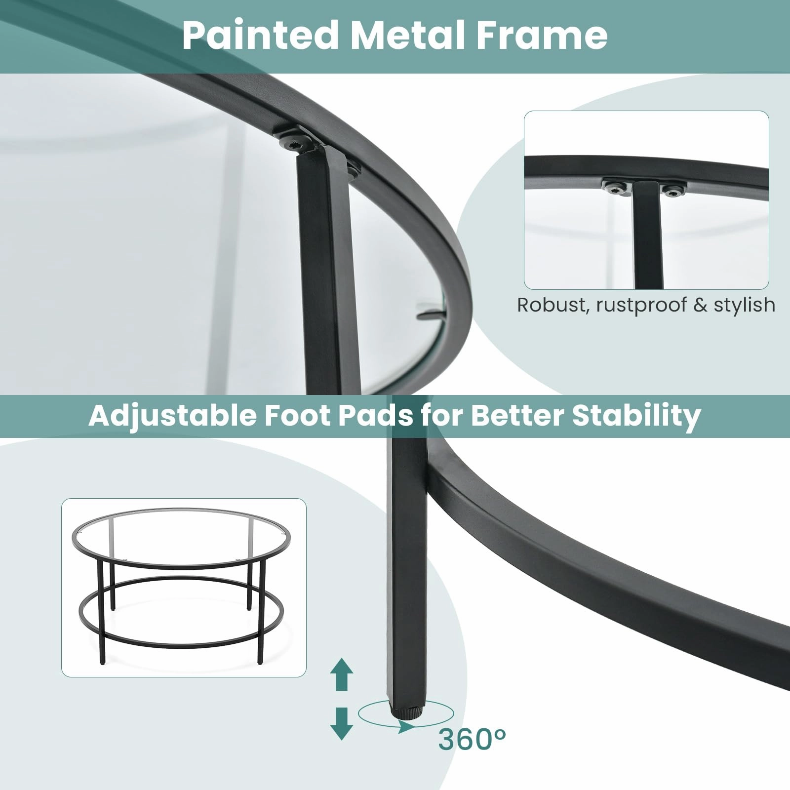 Giantex 35.5D Round Coffee Table - Modern Coffee Table with Tempered Glass Tabletop