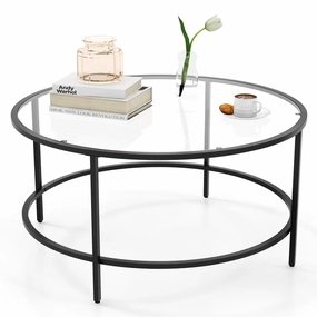 Giantex 35.5D Round Coffee Table - Modern Coffee Table with Tempered Glass Tabletop console table, hallway table