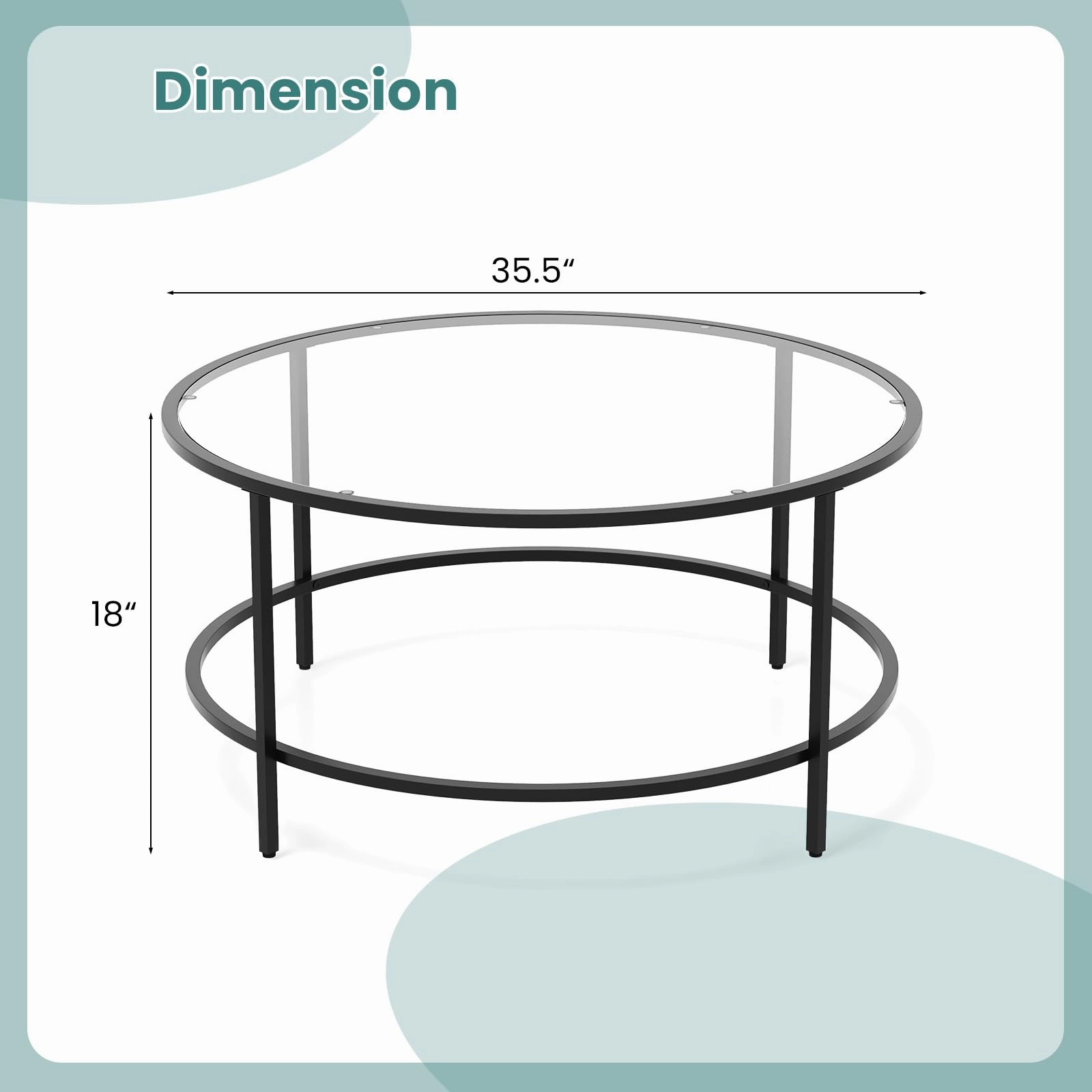 Giantex 35.5D Round Coffee Table - Modern Coffee Table with Tempered Glass Tabletop