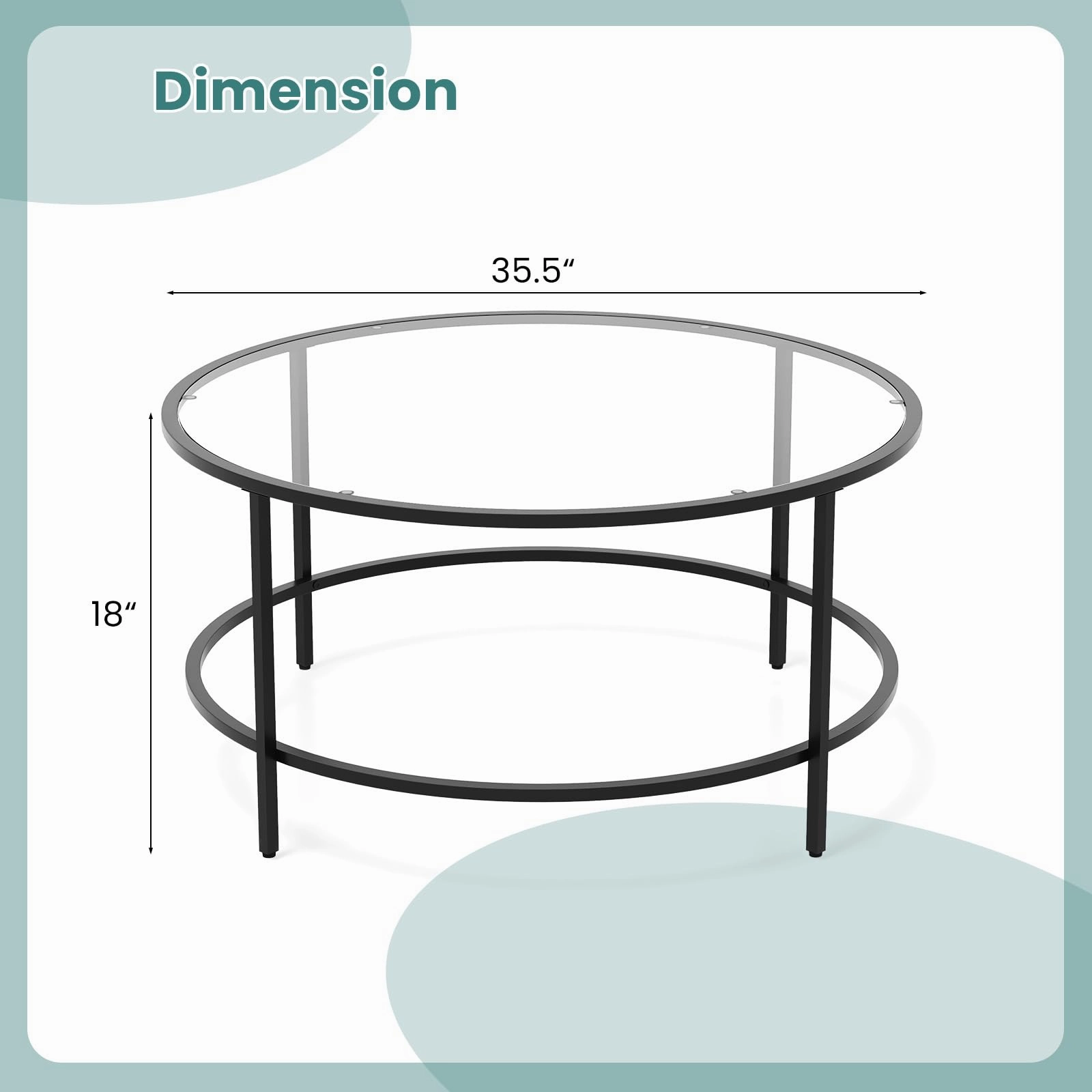 Giantex 35.5D Round Coffee Table - Modern Coffee Table with Tempered Glass Tabletop