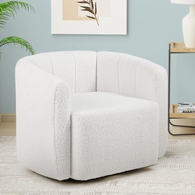Giantex 360 Swivel Accent Chair - Sherpa Upholstered Boucle Barrel Club Chair with Padded Armrests sectional sofa, corner couch