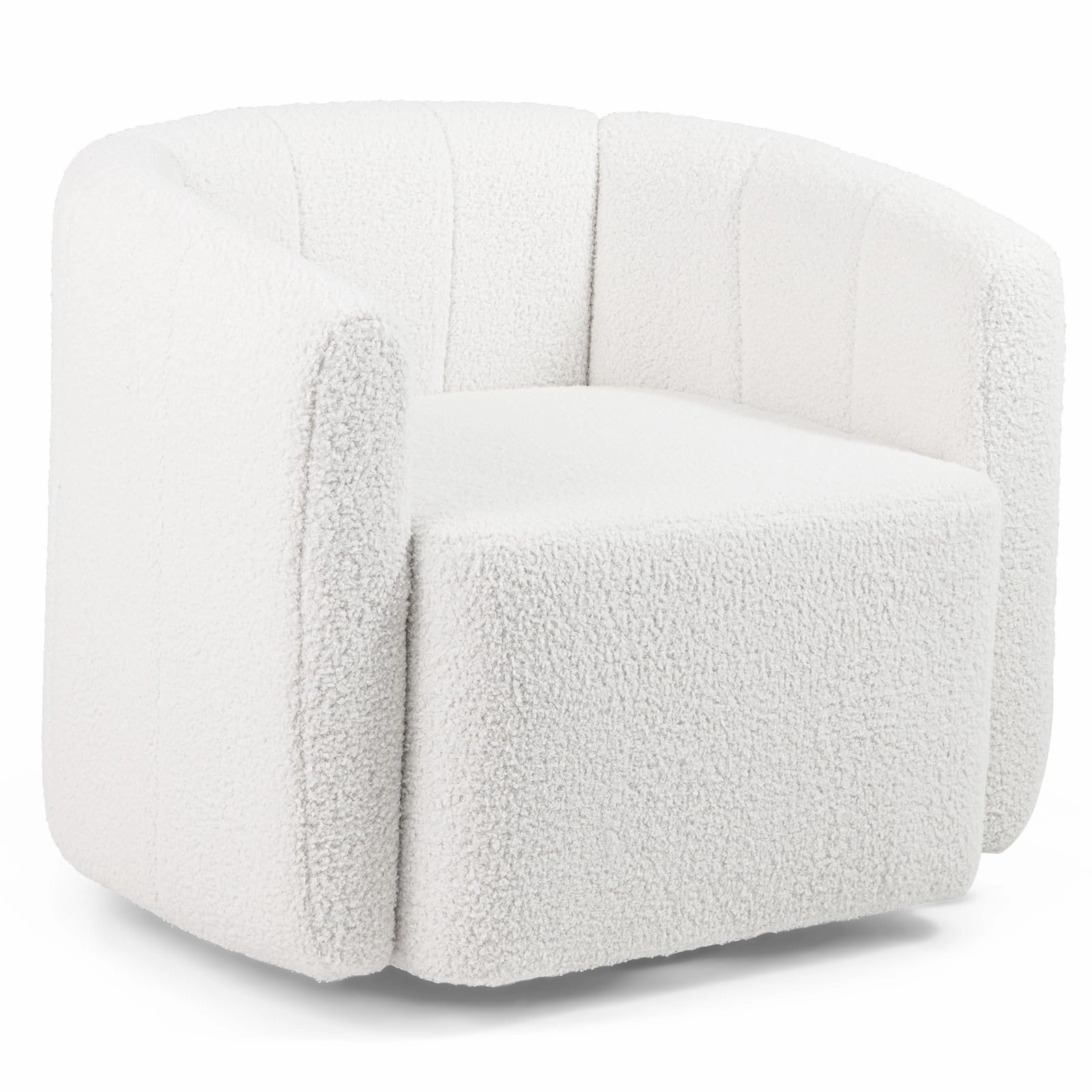 Giantex 360 Swivel Accent Chair - Sherpa Upholstered Boucle Barrel Club Chair with Padded Armrests
