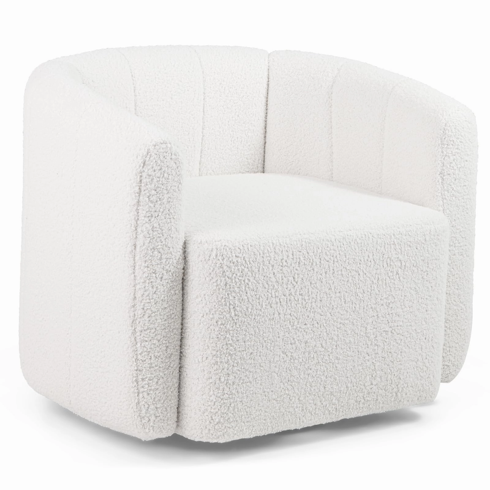 Giantex 360 Swivel Accent Chair - Sherpa Upholstered Boucle Barrel Club Chair with Padded Armrests