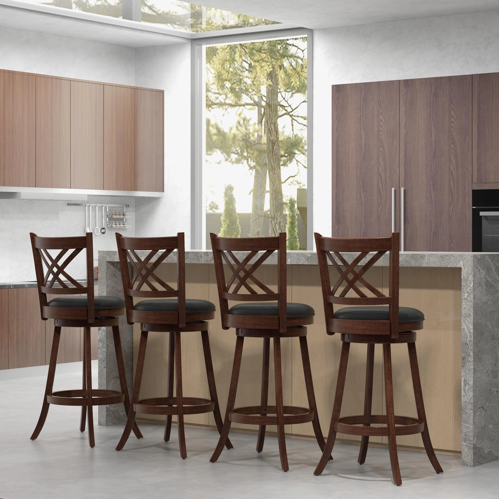 Giantex 360 Swivel Barstools Set of 2, 29"/24" Bar Height Bar Chairs with Back & Footrest, Espresso