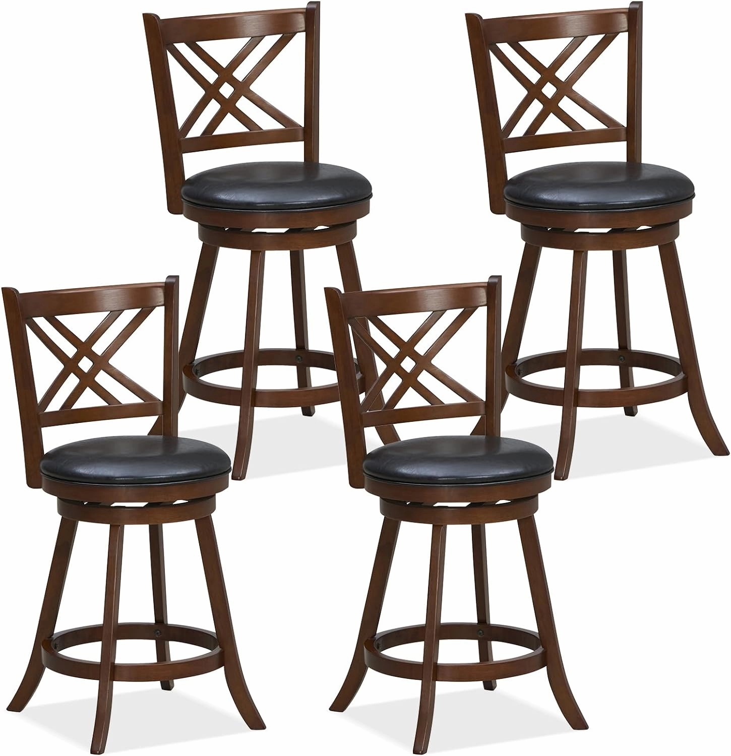 Giantex 360 Swivel Barstools Set of 2, 29"/24" Bar Height Bar Chairs with Back & Footrest, Espresso