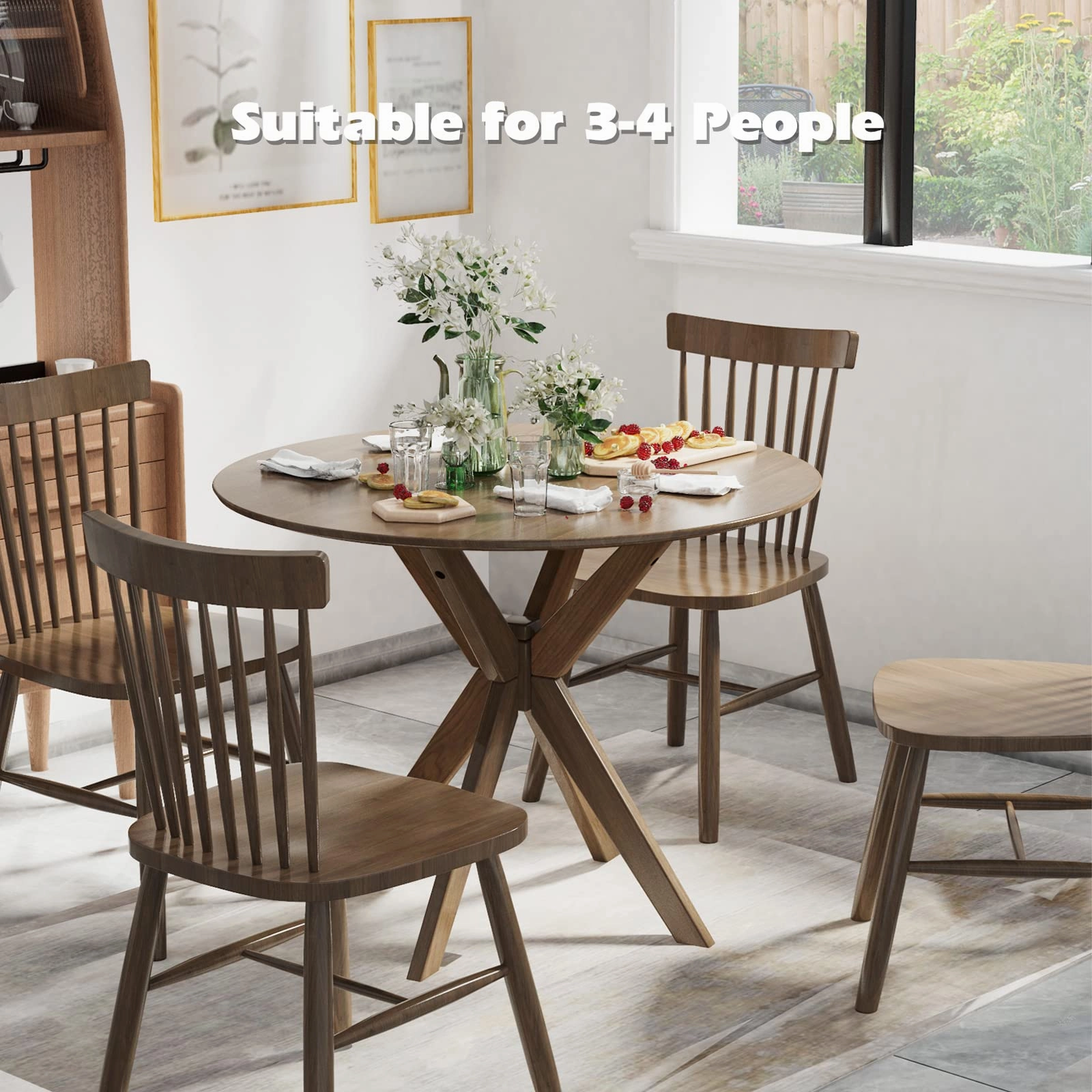Giantex 36 Inch Round Wood Dining Table, Farmhouse Kitchen Table with Intersecting Pedestal Base & Adjustable Foot Pads