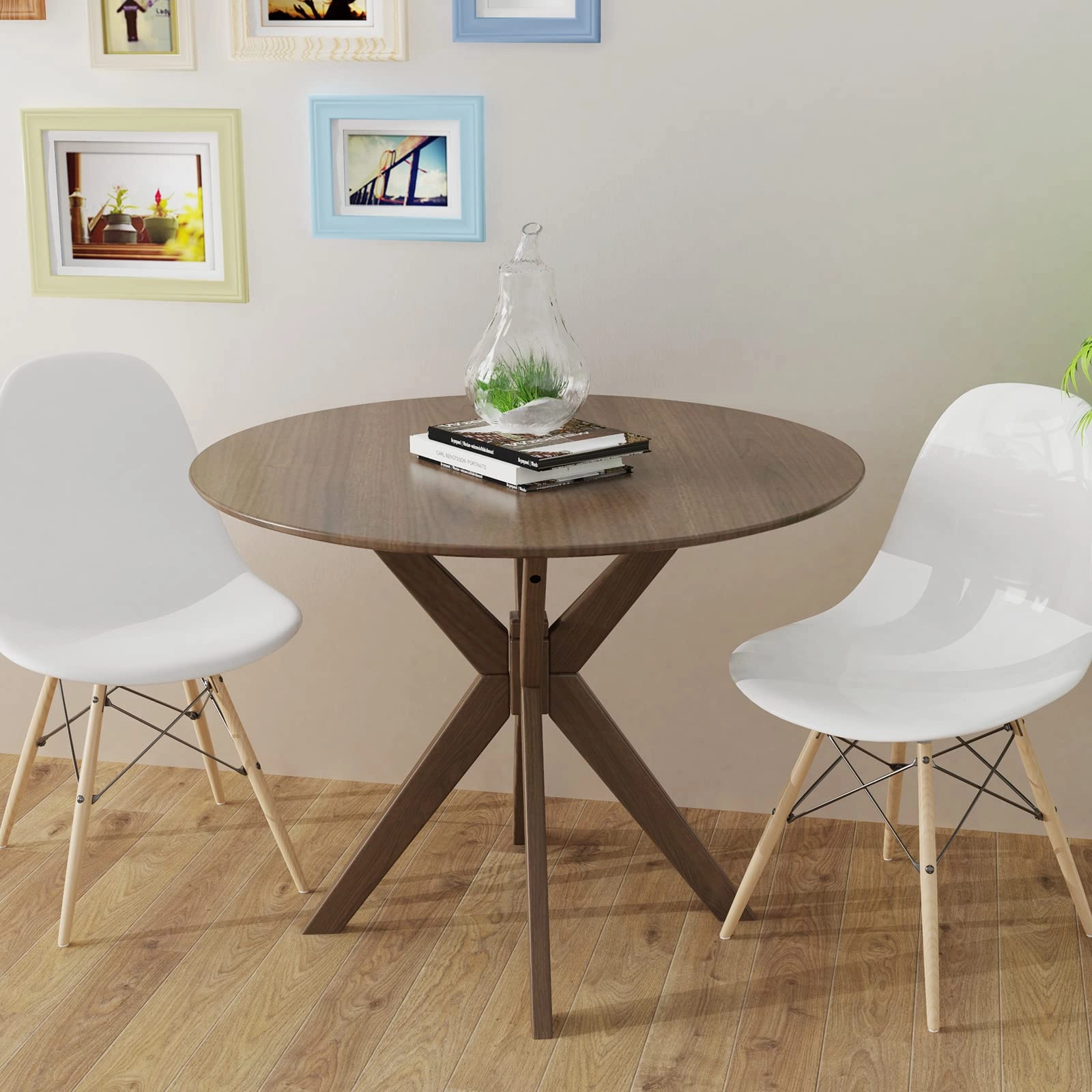 Giantex 36 Inch Round Wood Dining Table, Farmhouse Kitchen Table with Intersecting Pedestal Base & Adjustable Foot Pads